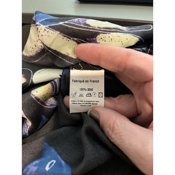 Loup Silk Dress 42 Black Bright Print V-neck Midi Side Zip Sleeveless French - Picture 10 of 13